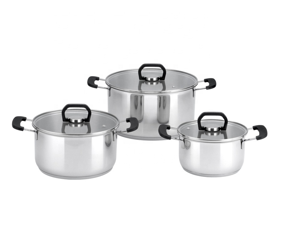 3 ply stackable thick base induction kitchen utensils kitchenware cooking pot casseroles 304 stainless steel cookware set