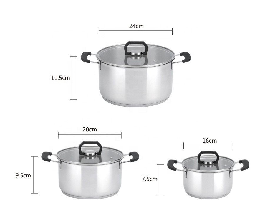 3 ply stackable thick base induction kitchen utensils kitchenware cooking pot casseroles 304 stainless steel cookware set