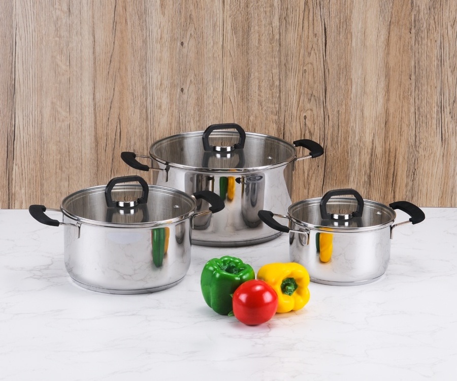 3 ply stackable thick base induction kitchen utensils kitchenware cooking pot casseroles 304 stainless steel cookware set