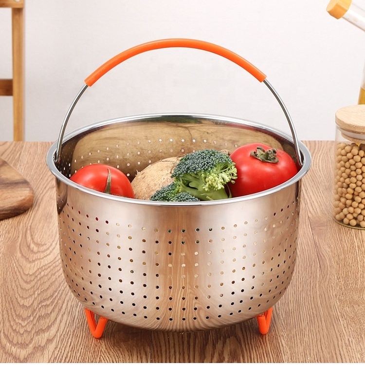 4L 304 Stainless Steel Steamer Basket Accessories for 3/6/8 Qt Pressure Cooker with Silicone Covered Handle