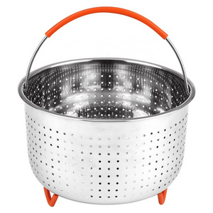 4L 304 Stainless Steel Steamer Basket Accessories for 3/6/8 Qt Pressure Cooker with Silicone Covered Handle