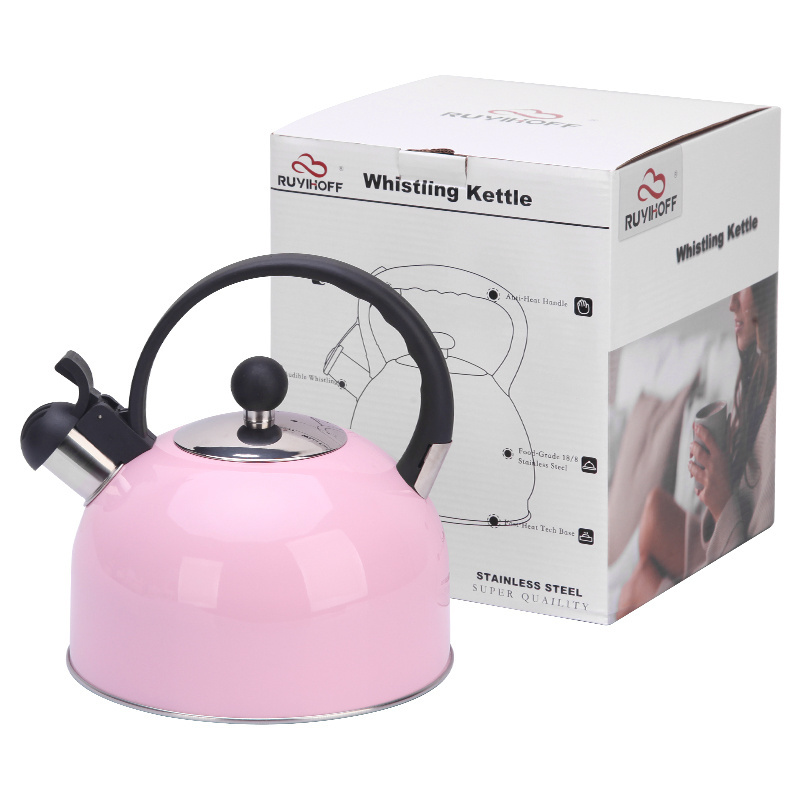 Hot Pink Tea Pot Stainless Steel Metal 2.5L Customized Kitchen Home Modern Whistling Pots Coffee Tea Kettle