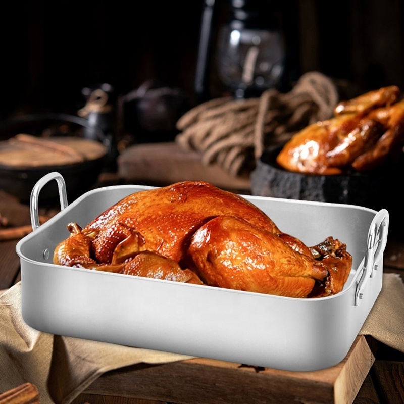 Roasting Pan Stainless Steel Simply Baking Tray Kitchen Turkey Roaster Non stick Pan Bbq Food Cooking Serving Tray