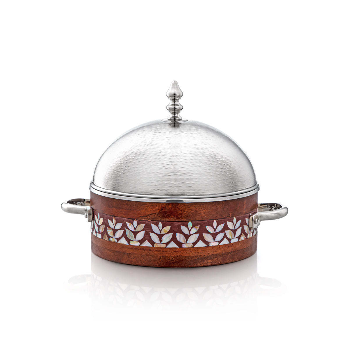 Arabic Style Wooden Body Casserole Hot Pot with Silver Polished Metal Lid Serving Buffet Casserole Middle East Culture