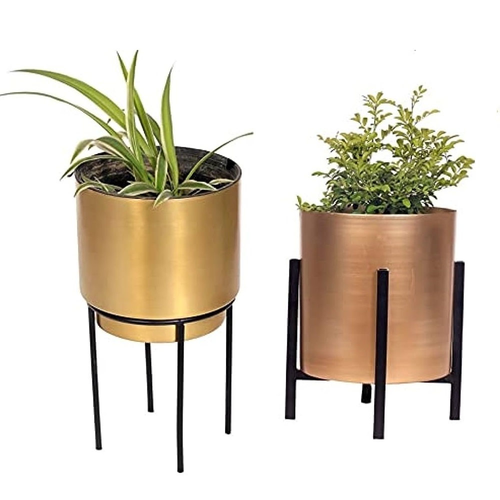 Classic Metal Planter Stand Glossy Garden Golden Finished Planter Indoor Planter for Table Top Living Room new arrival available