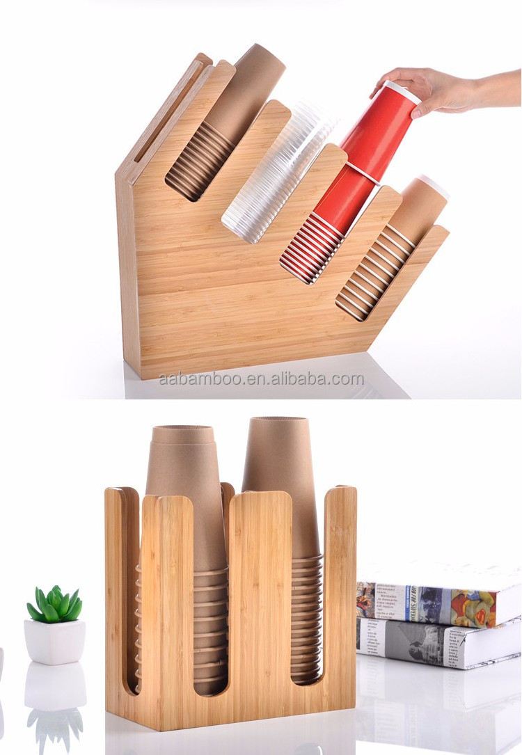 Customized bamboo disposable coffee paper cup holder dispenser