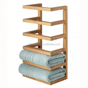 Wood bamboo bathroom wall mounted towel rack