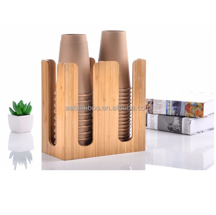 Customized bamboo disposable coffee paper cup holder dispenser