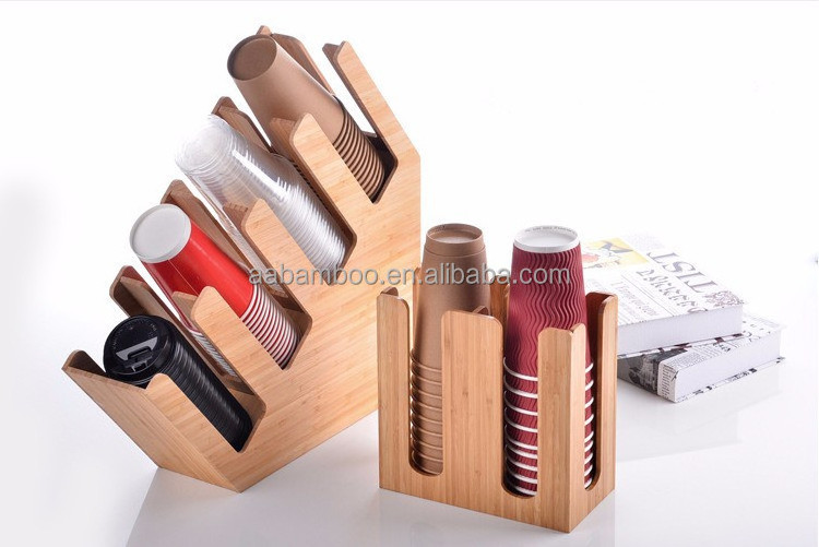 Customized bamboo disposable coffee paper cup holder dispenser