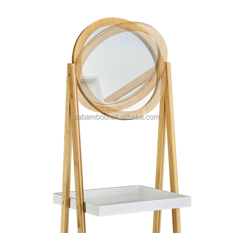 3 tiers Bamboo Ladder Bathroom Storage Shelf with Mirror