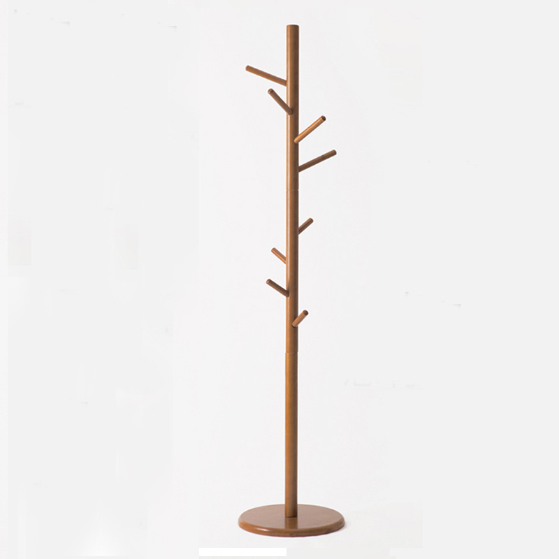 Free standing bamboo coat Rack with 8 bamboo wood hooks for clothes and hat hanger