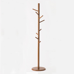 Free standing bamboo coat Rack with 8 bamboo wood hooks for clothes and hat hanger