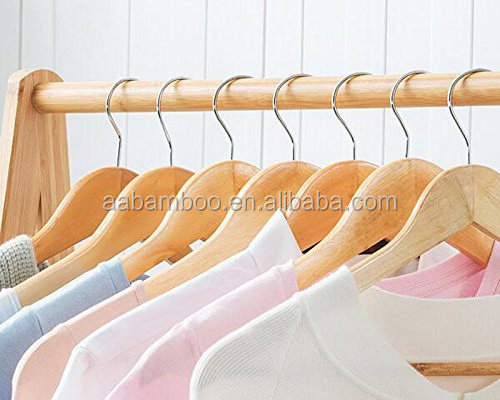 Bamboo clothes hanging wooden coat hanger rack stand with shelf