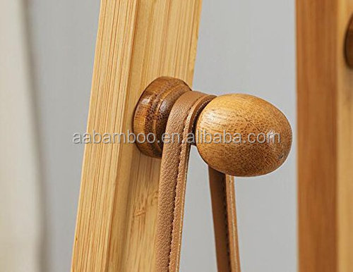 Bamboo clothes hanging wooden coat hanger rack stand with shelf