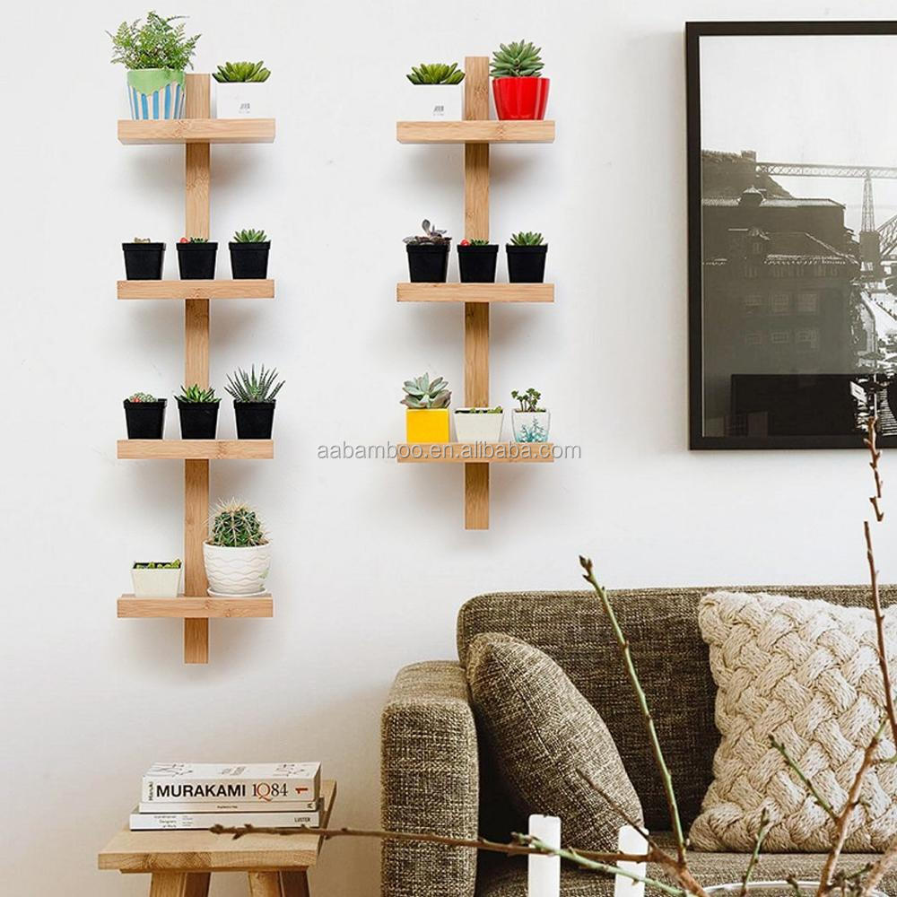 Tiers Bamboo Rack Wooden Wall Shelf Organizer Hanging Plant Stand