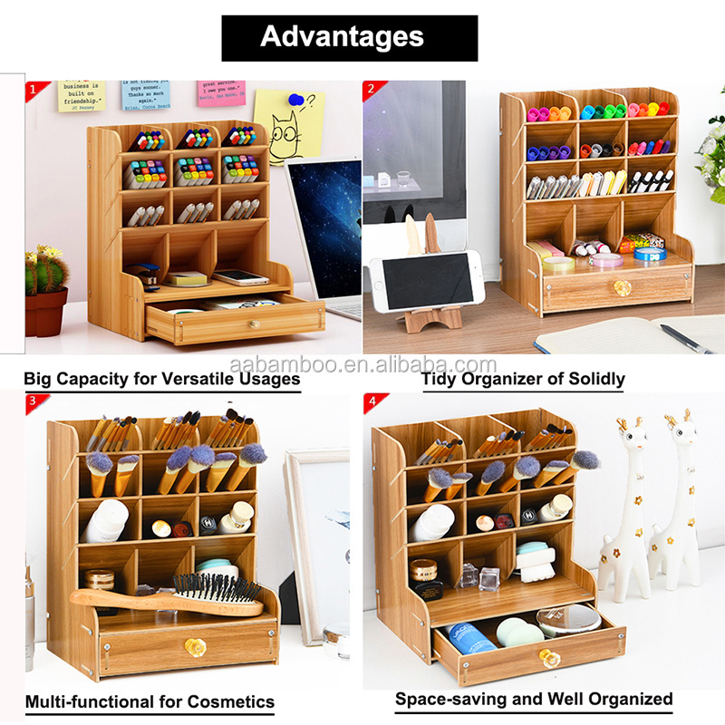 Bamboo Desktop Storage Box Office Wooden Organizer Shelf Multi-layer Display Storage Rack