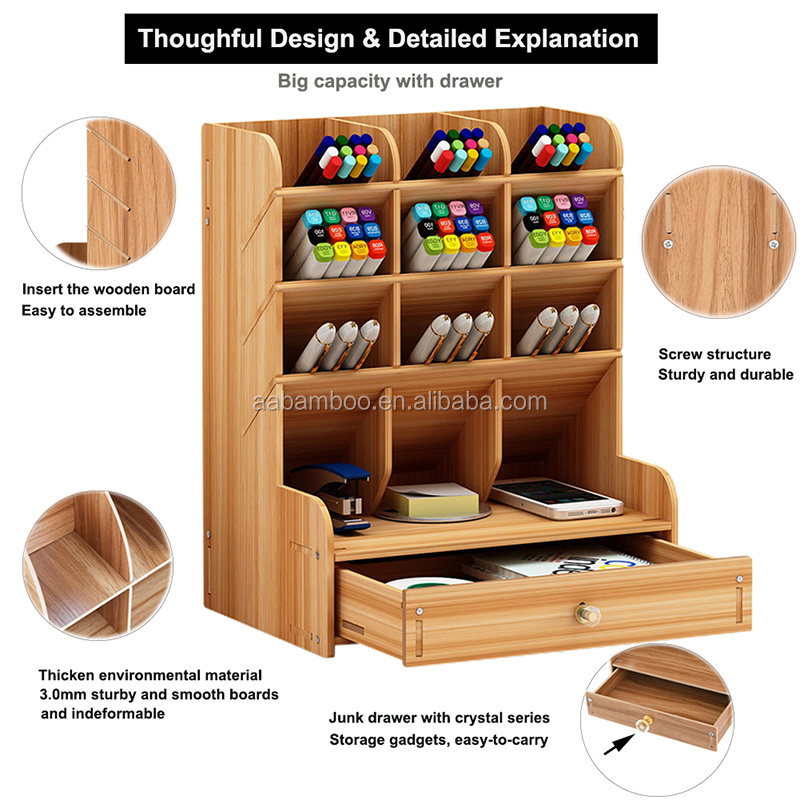 Bamboo Desktop Storage Box Office Wooden Organizer Shelf Multi-layer Display Storage Rack