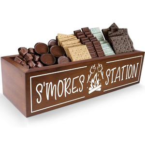 Bamboo Smores Station Box Smores Bar Holder Farmhouse Kitchen Decor Rustic Smores Roasting Station