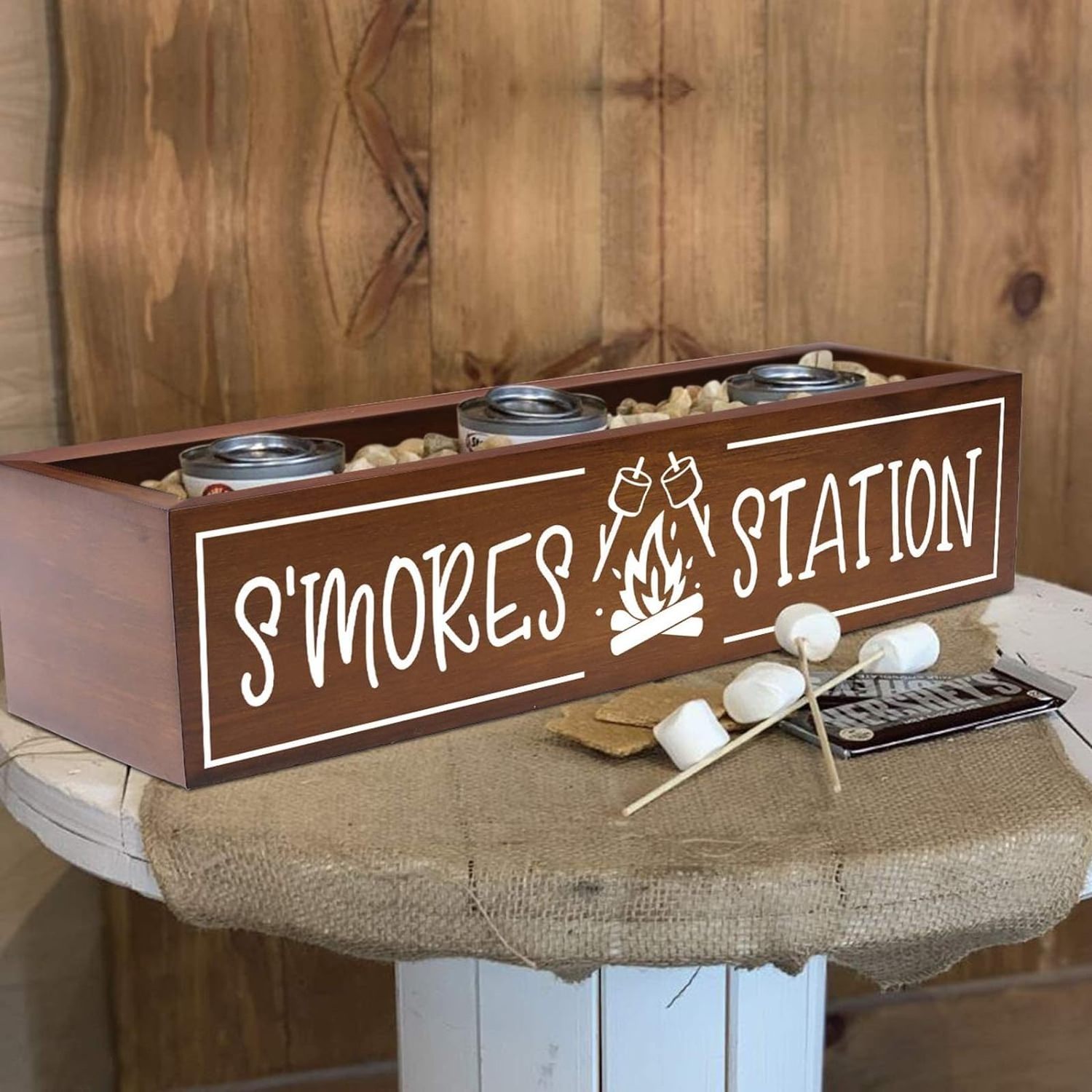 Bamboo Smores Station Box Smores Bar Holder Farmhouse Kitchen Decor Rustic Smores Roasting Station