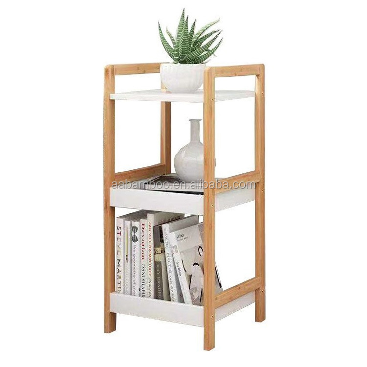 Amazon hot selling decoration white 4 tier display bamboo wood plants stand outdoor indoor ladder shelf