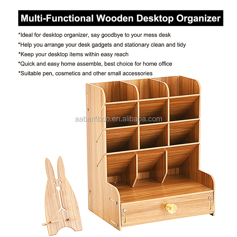 Bamboo Desktop Storage Box Office Wooden Organizer Shelf Multi-layer Display Storage Rack