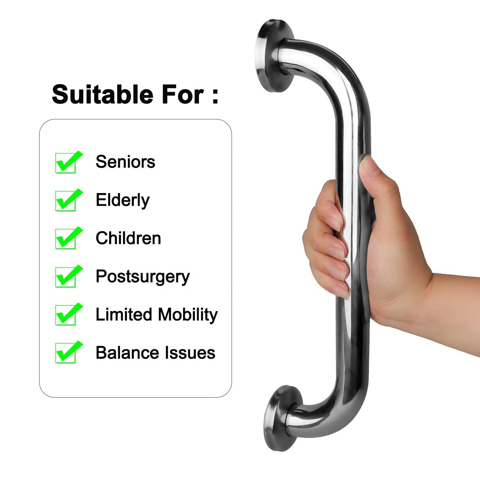 Factory Made New Design Stainless Steel Bathroom Handrail Safety Disabled Handrail Bathroom Shower Accessories Handle Grab Bar