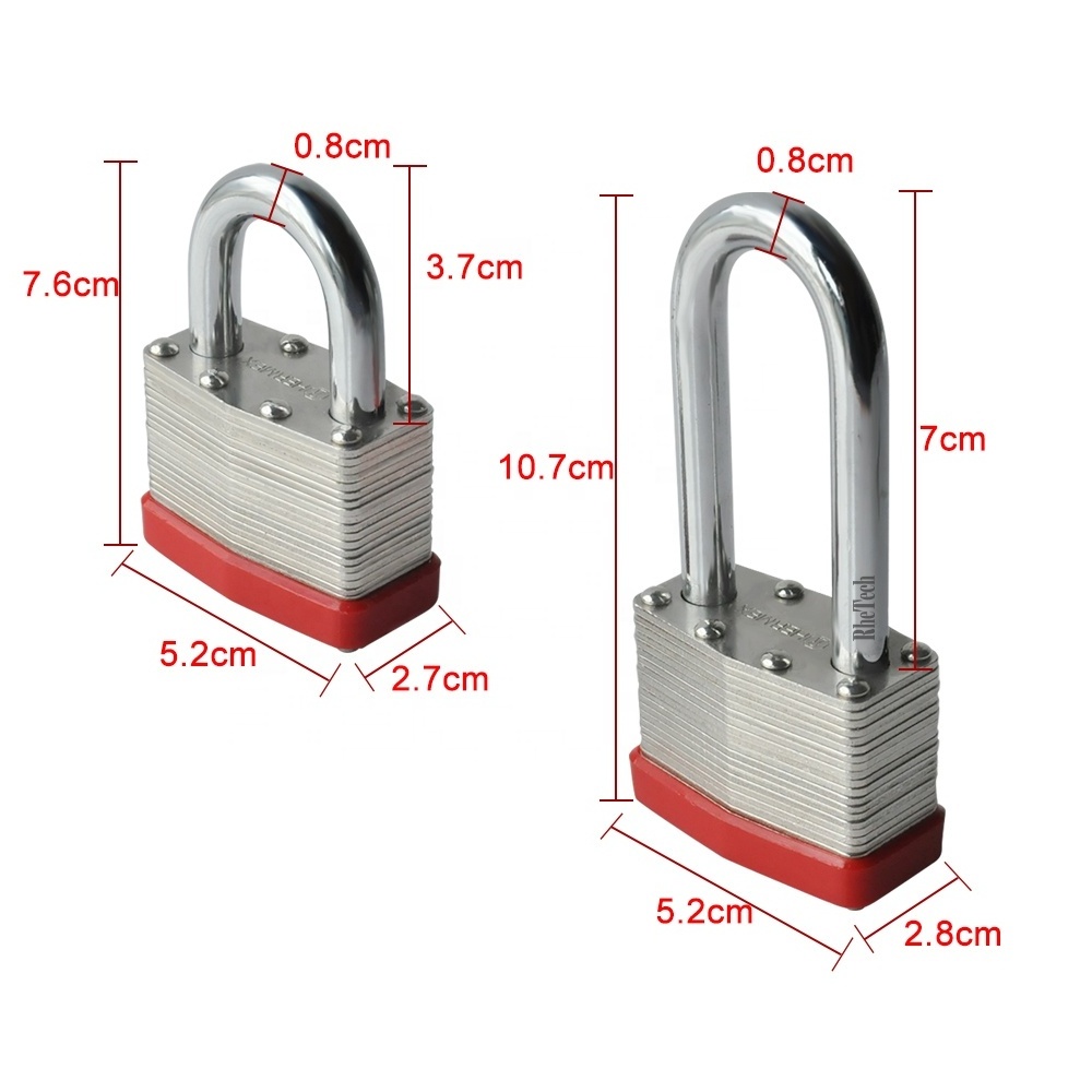 Rhetech Hot Selling Red Rubber Security Padlock Hardened Steel Long and Short Shackle Keys Pin Lock Padlocks