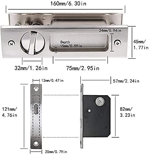 Sliding Barn Door Mortise Latch Lock Invisible Recessed Handle Latch with 3 Keys Interior Wood Pocket Door Lock