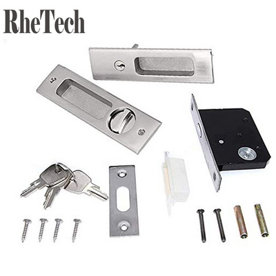 Sliding Barn Door Mortise Latch Lock Invisible Recessed Handle Latch with 3 Keys Interior Wood Pocket Door Lock