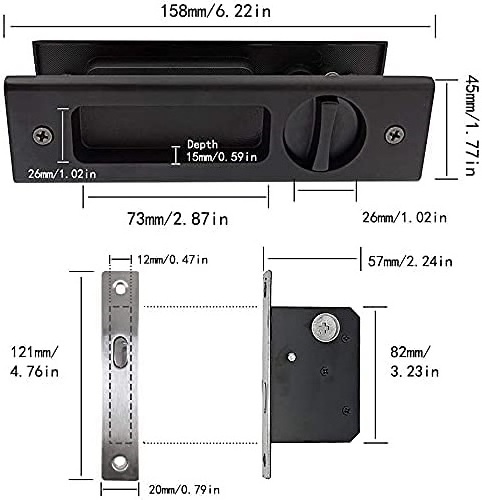 Sliding Barn Door Mortise Latch Lock Invisible Recessed Handle Latch with 3 Keys Interior Wood Pocket Door Lock