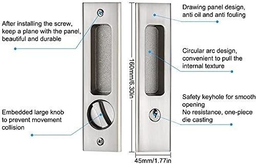 Sliding Barn Door Mortise Latch Lock Invisible Recessed Handle Latch with 3 Keys Interior Wood Pocket Door Lock