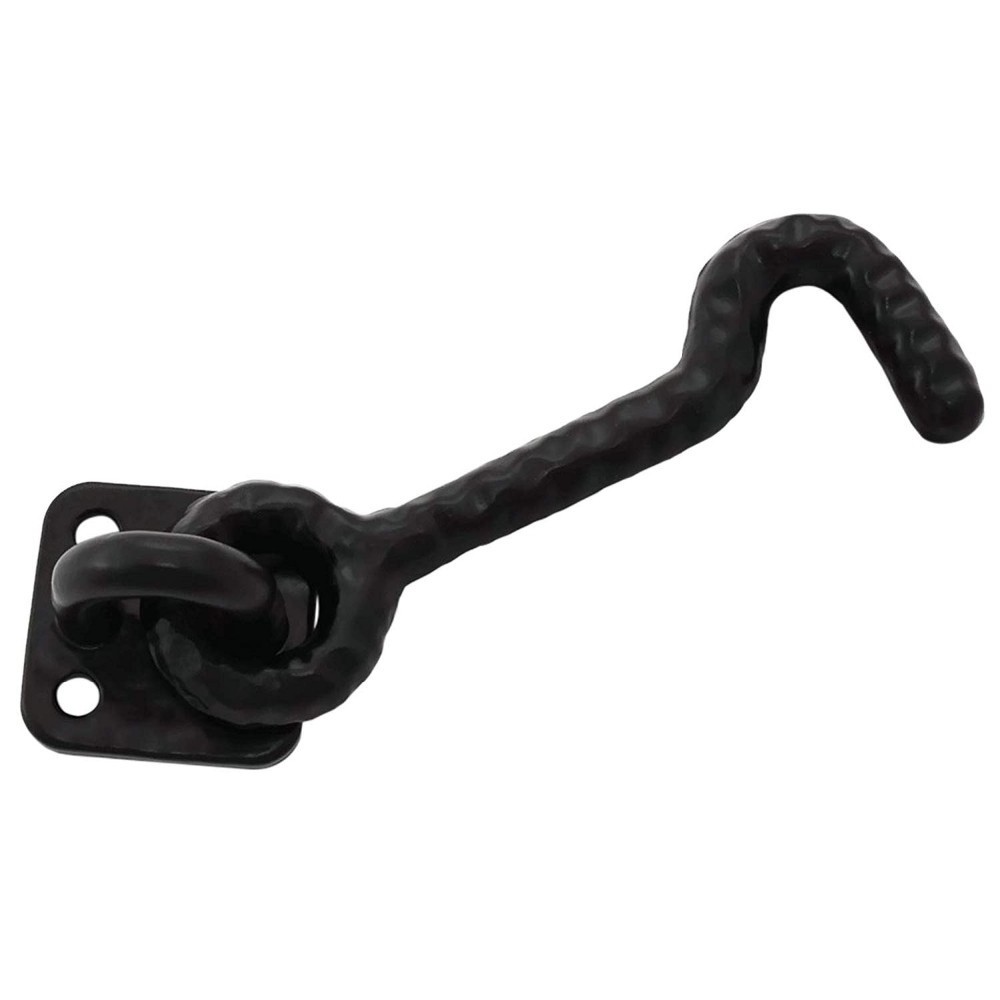 RHETECH 5.5 Inch Black Wrought Iron Shed Door Cabin Hook And Decorative Eye Latch