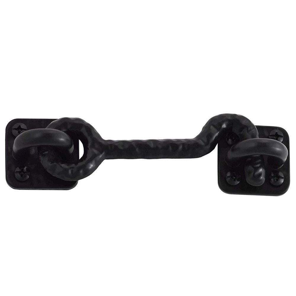 RHETECH 5.5 Inch Black Wrought Iron Shed Door Cabin Hook And Decorative Eye Latch