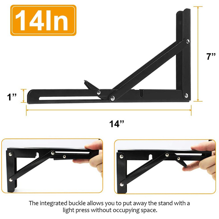 Rhetech BSCI OEM Factory Folding Shelf Brackets Heavy Duty Metal Floating Shelves Bracket for Bench Table  DIY Bracket