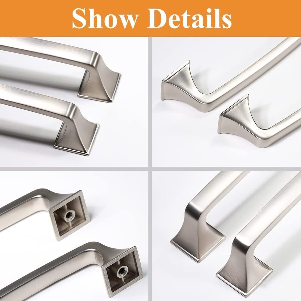 RHETECH Zinc Alloy Cabinet Pulls 10 Pack 5 Inch(128mm) Hole Brushed Satin Nickel Cabinet Handles Closet Dresser Drawer Hardware