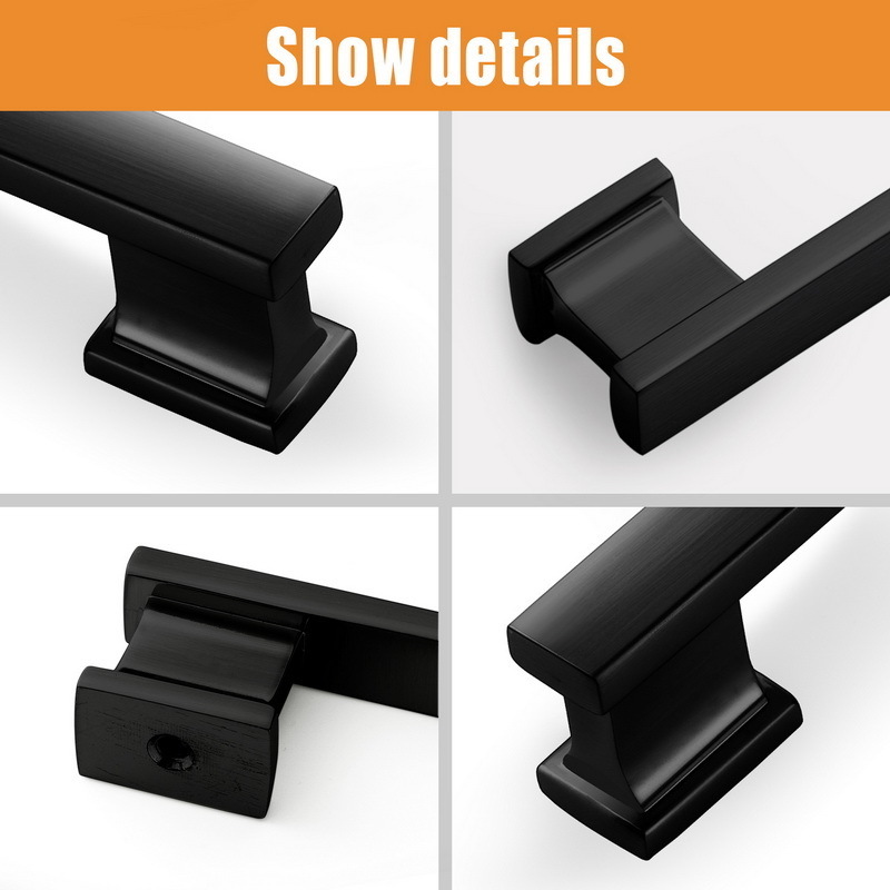 Rhetech Customized Modern Vintage Solid Brass Material Square Matte Black Cabinet Handle  Kitchen Cupboard Drawer Pull Handles