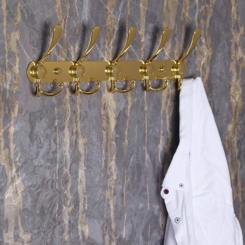 Golden Coat Rack Heavy Duty Wall Mounted Hat Towel Purse Robes Mudroom Bathroom Entryway Stainless Steel Metal Row Hooks