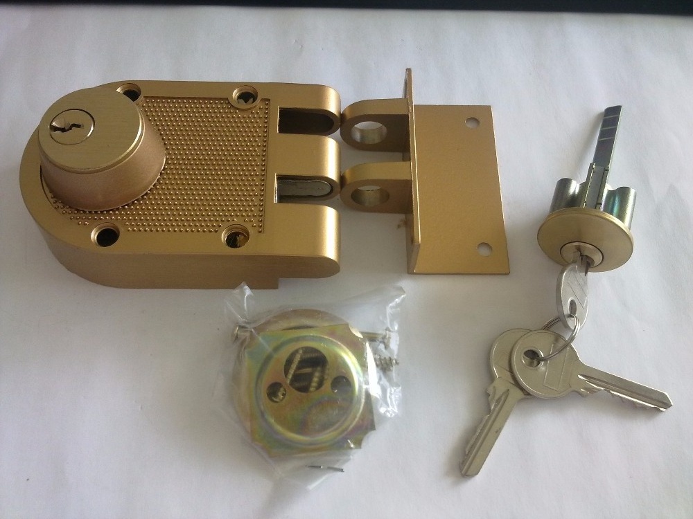 Rhetech North American Jimmy Proof Keyed Double Brass Cylinder Deadbolt Lock with Key Gold Finish Antique Style Lock Night Latch