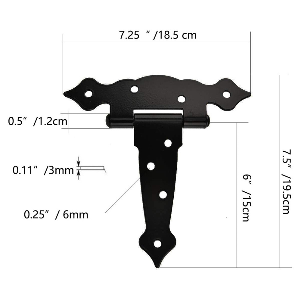 RheTech Black with Screws Strap Shed Barn Door Hinges Heavy Duty Gate Hinges for Wooden Fences Decorative Classic Hinges