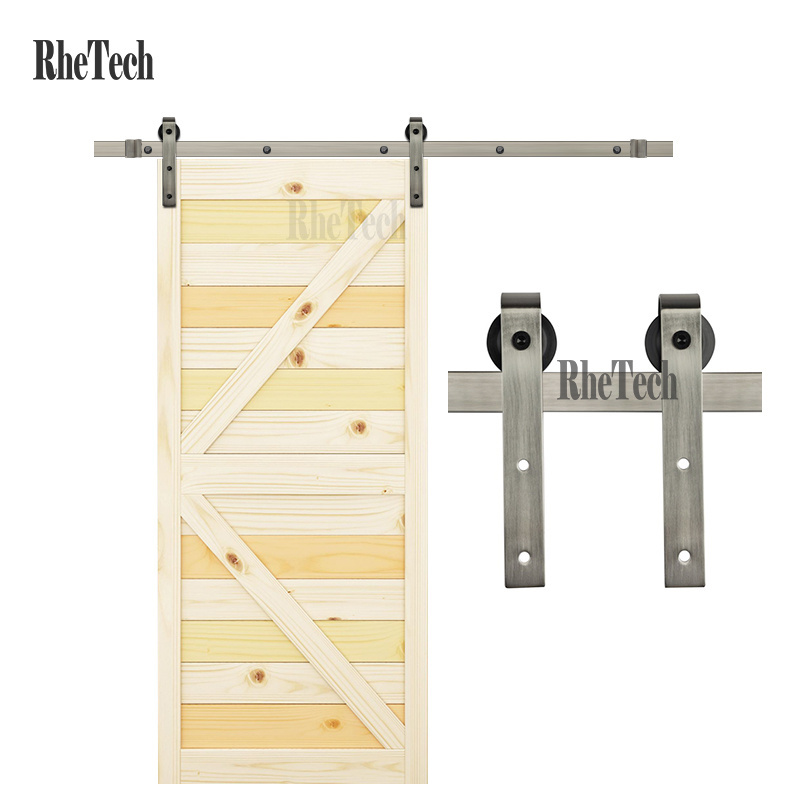 Rhetech Barn Door Hardware With Soft Close Tracking Door Hardware 5Ft 8Ft Silver Wrought Iron Sliding Barn Door Hardware Set