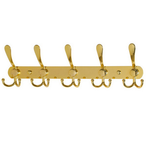 Golden Coat Rack Heavy Duty Wall Mounted Hat Towel Purse Robes Mudroom Bathroom Entryway Stainless Steel Metal Row Hooks