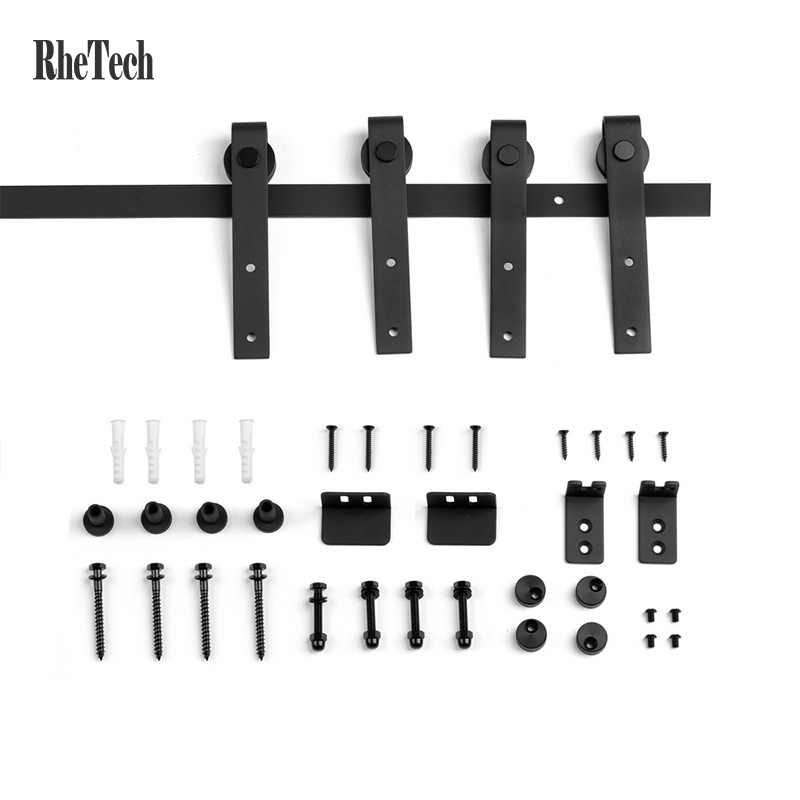 RHETECH Soundproof Interior Wrought Iron Sliding Door Hardware 6.6 Feet Rail Hanging Single Slide Kit Sliding Barn Door Hardware