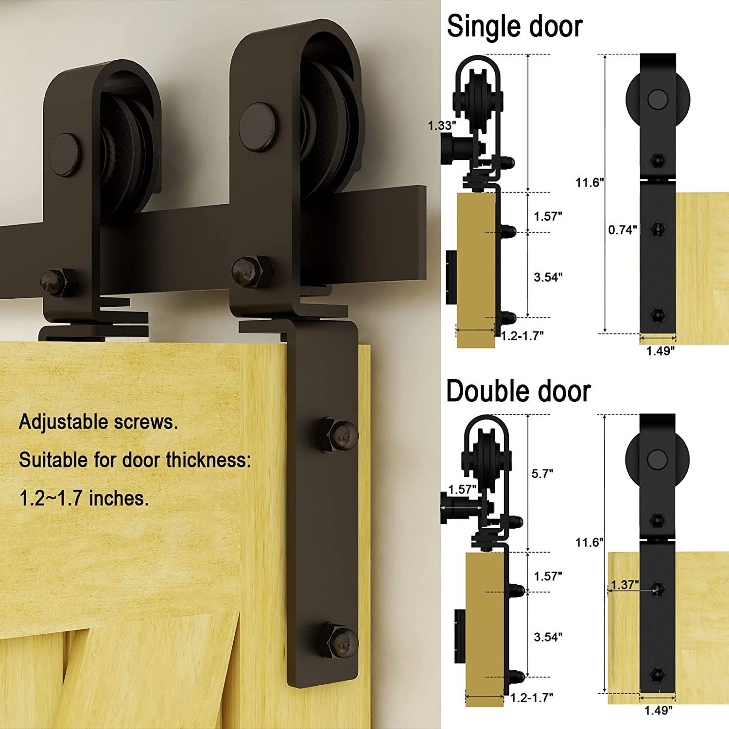 RHETECH Standard Double Single Bi-Fold Sliding Barn Door Track and Hardware Kit Bi-folding Barn Sliding Door Hardware Track Kit