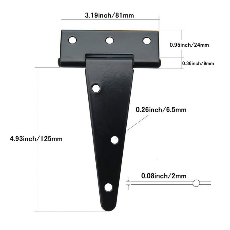 Black Tee Hinges Wrought Hardware Iron Rustproof T-Strap Shed Hinge Gate Strap Heavy Duty Door Barn Gates T Hinges