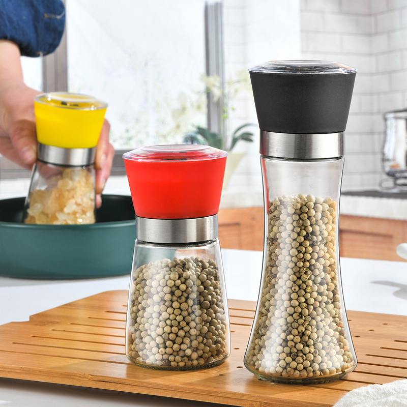 Best price manual disposable spice salt pepper mill wholesale glass plastic refillable spice salt pepper grinder