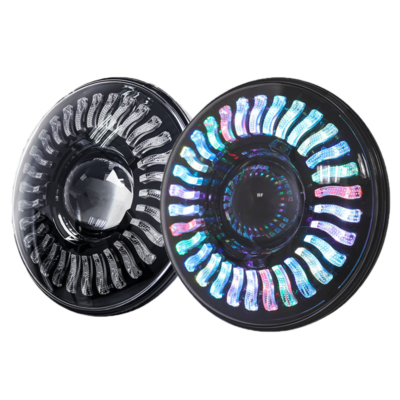 7 inch 50W App Control 50W RGB Round 12V With halo Laser LED Headlight for Jeep