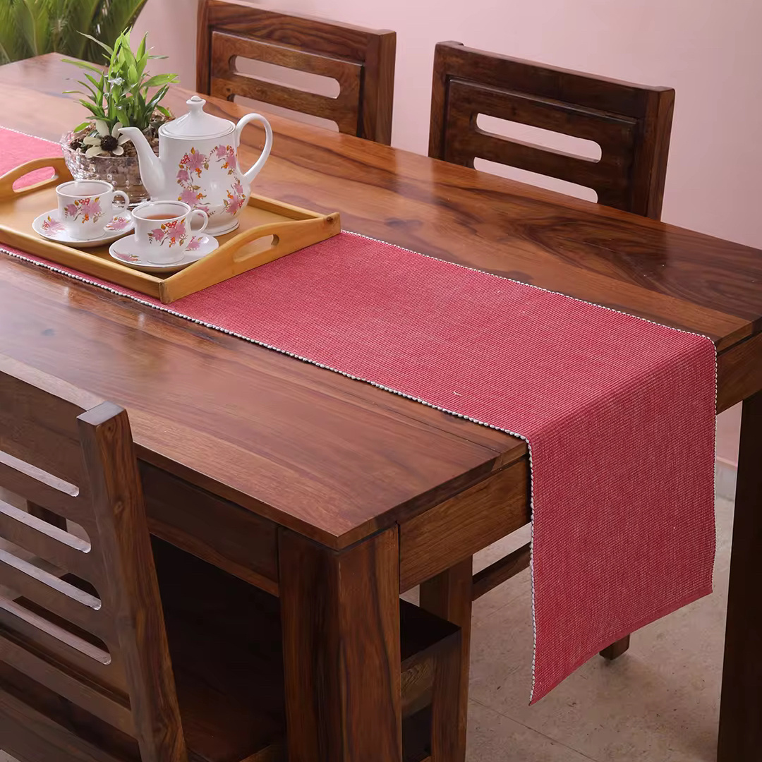 100% Cotton Dinning  RIB Table Runner - RED