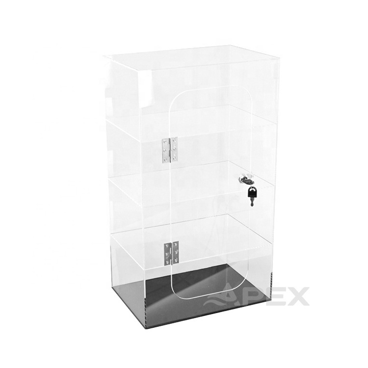 APEX Acrylic Counter Display 4 Tiers Clear Acrylic Display Case With Lock And Key