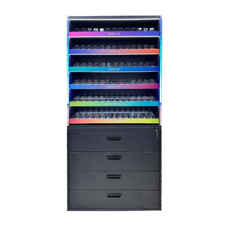 APEX Floor Standing Metal Locking Storage Cabinets Smoke Shop Display Stand with RGB Led Light