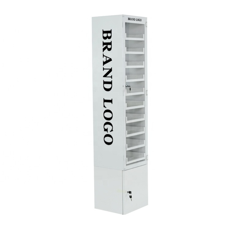 APEX Metal Smoke Shop Display Stand Lockable Clear Acrylic Door Multi Drawers and Compartments Tall Racks with LED